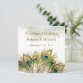 Pfau versieht Hochzeit mit Federn Einladung (Stehend Vorderseite)