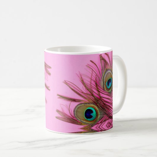 Pfau versieht Kaffee-Tasse mit Federn Kaffeetasse (VorderseiteRechts)