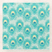 Pfau versieht Muster mit Federn Glasuntersetzer (Vorderseite)