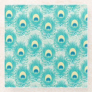 Pfau versieht Muster mit Federn Glasuntersetzer