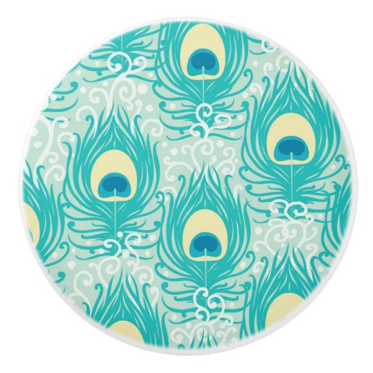 Pfau versieht Muster mit Federn Keramikknauf (Vorderseite)