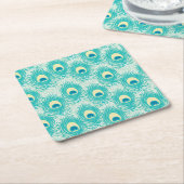 Pfau versieht Muster mit Federn Rechteckiger Pappuntersetzer (angewinkelt)