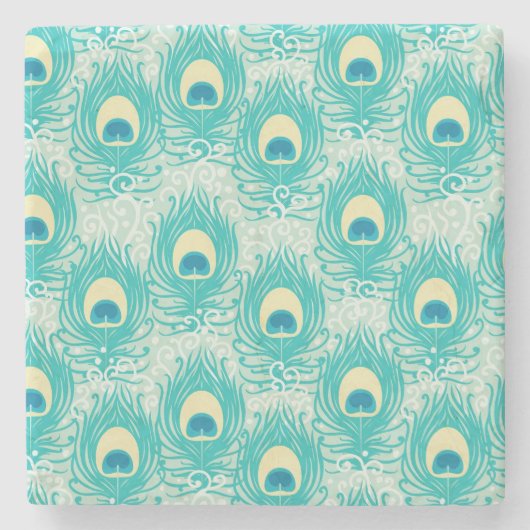 Pfau versieht Muster mit Federn Steinuntersetzer (Vorderseite)