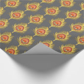 Pfau versieht, Senf-Gelb auf Grauem/Grau mit Geschenkpapier (Ecke)