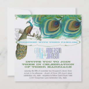 Pfau Vintage 4 Federn mit Pfau Einladung