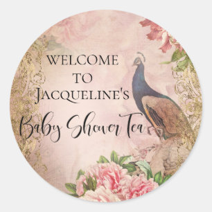 Pfau Vintage Elegante Pfingstrosen Mädchen Baby Sh Runder Aufkleber
