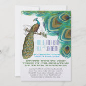 Pfau Vintage Federn mit Pfau Einladung (Vorderseite)