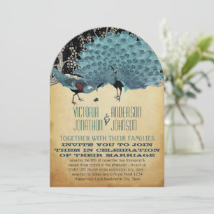 Pfau Vintage Federn mit Pfauen Einladung