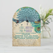 Pfau Vintage Federn mit Pfauen Einladung (Stehend Vorderseite)