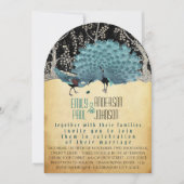 Pfau Vintage Federn mit Pfauen Einladung (Vorderseite)