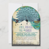 Pfau Vintager Federwirbelrand Einladung (Vorderseite)