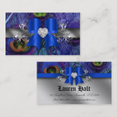 Pfau-Visitenkarte-blaues Bogen-Silber Visitenkarte (Vorne/Hinten)
