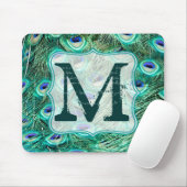 Pfau-Vogel-Feder-Monogramm-Initialen-Mausunterlage Mousepad (Mit Mouse)
