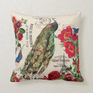 Pfau-Vogel-Rosen-Kakao-Blumen-Paristhrow-Kissen Kissen