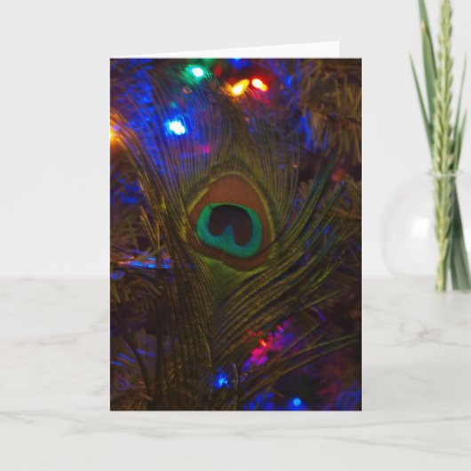 Pfau-Weihnachtsfeder Feiertagskarte (Vorderseite)