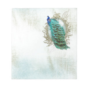 Pfau wunderschön türkis vintage shabby Vogel Notizblock