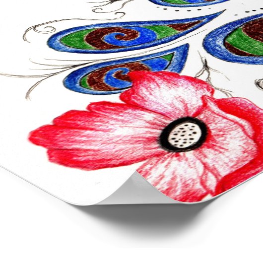 Pfau Zeichnend Poster (Ecke)