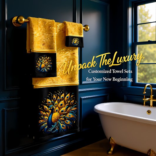 Pfau zeigt Blau und Gelb Badhandtuch Set