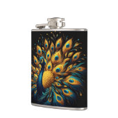 Pfau zeigt Blau und Gelb Flachmann (Links)