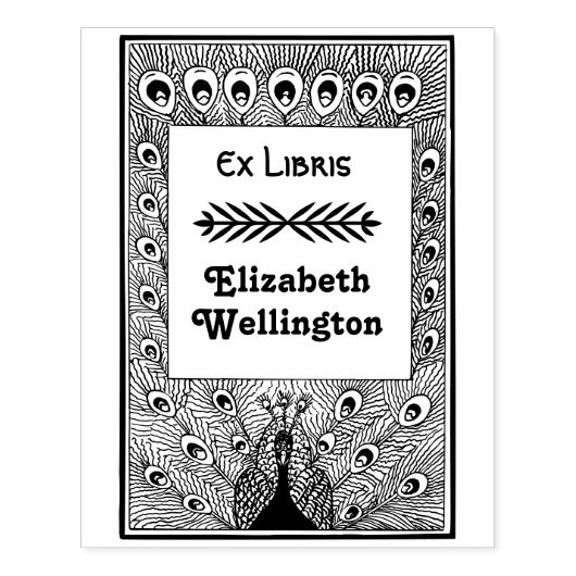 Pfau zeigt Federn #3 Ex Libris Book Gummistempel (Prägung)