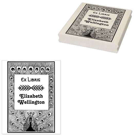 Pfau zeigt Federn #3 Ex Libris Book Gummistempel (Stempel)