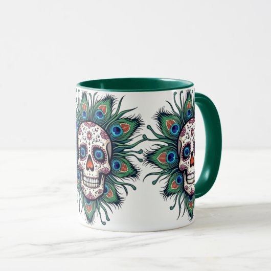 Pfau Zucker Schädel Tasse (VorderseiteRechts)