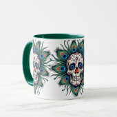 Pfau Zucker Schädel Tasse (Vorderseite Links)