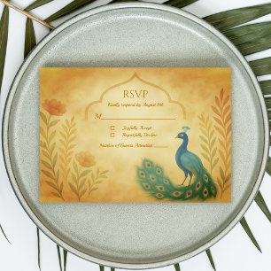 Pfauen Blumen Hochzeit RSVP Karte Indien