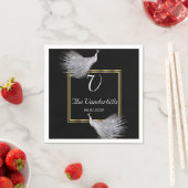 Pfauen Eleganace in Black Gold und White Wedding Serviette (Beispiel)