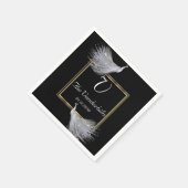 Pfauen Eleganace in Black Gold und White Wedding Serviette (Ecke)