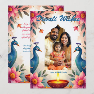 Pfauen-Glanz Diwali-Grußkarte Einladung
