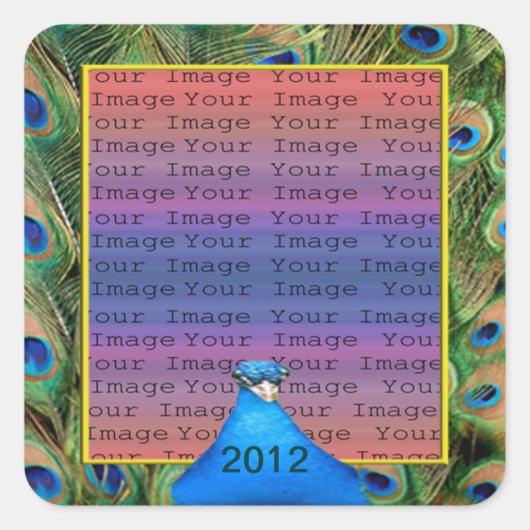 Pfauen-Hochzeitsticker für Fotos Quadratischer Aufkleber (Vorderseite)