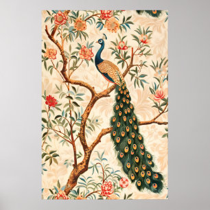 Pfauen-Kunstprint Florale Eleganz, Lebendige Natur Poster