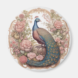 Pfauen-Kunstwerk in Rosa, Blau und Gold, KI-generi Magnet