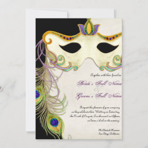 Pfauen-Maskenball - Hochzeitseinladung Einladung