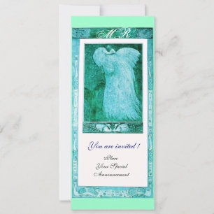 PFauen-Monogramm zur Hochzeit in Blau und Weiß Einladung