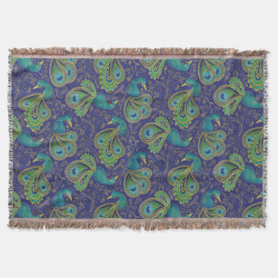 Pfauen-Paisley-Muster Blau Decke