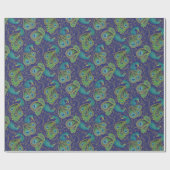 Pfauen-Paisley-Muster Blau Geschenkpapier (Flach)