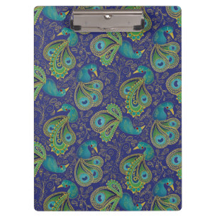 Pfauen-Paisley-Muster Blau Klemmbrett
