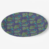 Pfauen-Paisley-Muster Blau Pappteller (Schrägansicht)