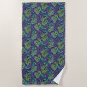 Pfauen-Paisley-Muster Blau Strandtuch (Vorderseite)