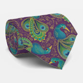 Pfauen-Paisley-Muster Lila Krawatte (Gerollt)