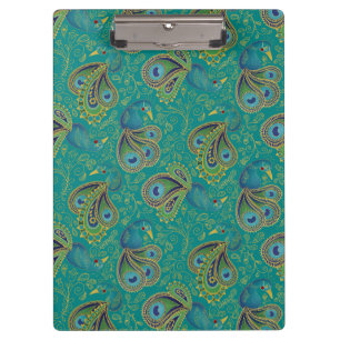 Pfauen-Paisley-Muster Türkis Klemmbrett