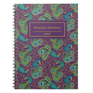 Pfauen-Paisley-Royal-Purple-Monogramm Notizblock