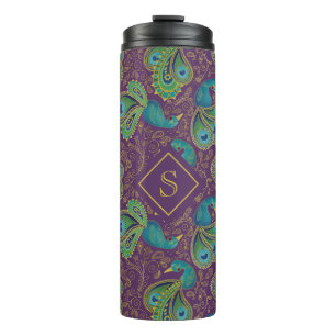 Pfauen-Paisley-Royal-Purple-Monogramm Thermosbecher