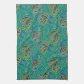 Pfauen-Paisley-Royal-Teal-Monogramm Geschirrtuch (Vertikal)