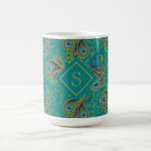 Pfauen-Paisley-Royal-Teal-Monogramm Kaffeetasse (Mittel)