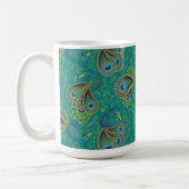 Pfauen-Paisley-Royal-Teal-Monogramm Kaffeetasse (Links)