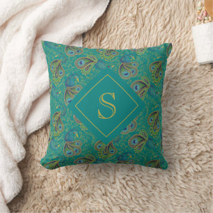 Pfauen-Paisley-Royal-Teal-Monogramm Kissen