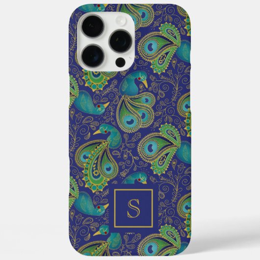 Pfauen-Paisley-Royalblau-Monogramm Case-Mate iPhone Hülle (Rückseite)